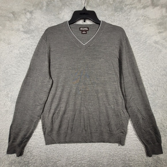Michael Kors Mens XL Gray V Neck Wool Blend Sweater Casual Pullover *snag - Picture 1 of 9